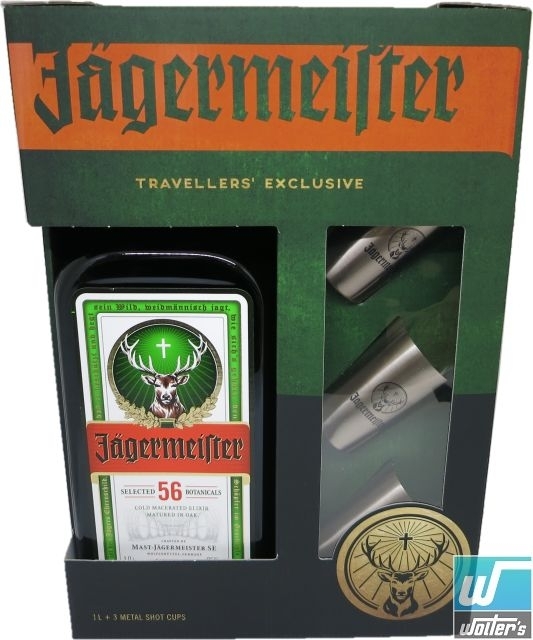 Jägermeister 100cl + 3 Metal Shot Cups